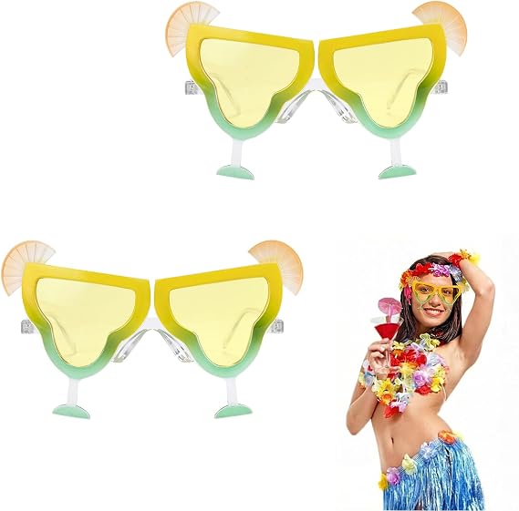 2 Pack Luau Party Sunglasses - Tropical Margarita Fanci-Frames for Beach Themed Parties, Hawaiian Costume Accessories & Summer Decor (Random Colors)