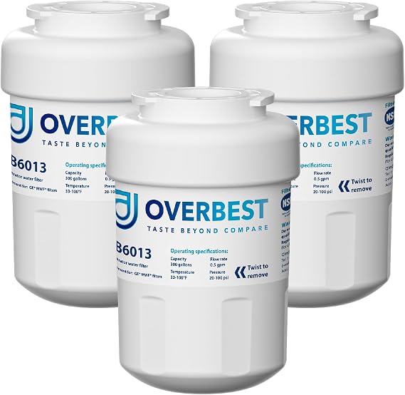 Overbest OB6013 Refrigerator Water Filter, Replacement for GE MWF, 3 Pack | Replacement for Smartwater MWFP, MWFA, GWF, HDX FMG-1, WFC1201, GSE25GSHECSS, Kenmore 9991, RWF1060
