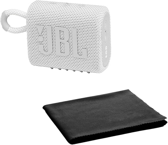 JBL Go 3: Portable Speaker with Bluetooth, Built-in Battery, Waterproof and Dustproof Feature - White (Includes a Cleaning Cloth)