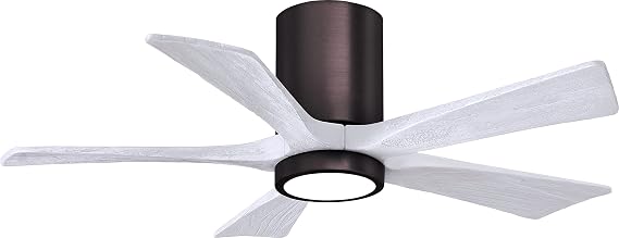 Matthews Fan Company IR5HLK-BB-MWH-42 Irene Damp Rated 42" Flush Mount Ceiling Fan with Light and Remote & Wall Control, Silent DC Motor, 5 Solid Wood Blades, Brushed Bronze with Matte White