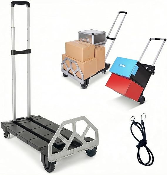 Upgraded 3-in-1 Folding Hand Truck, 500 lbs Capacity Heavy Duty Convertible Dolly Cart with Rubber Wheels, Collapsible Hand Truck with Telescopic Handle, Suitable for Moving, Stair Climbing