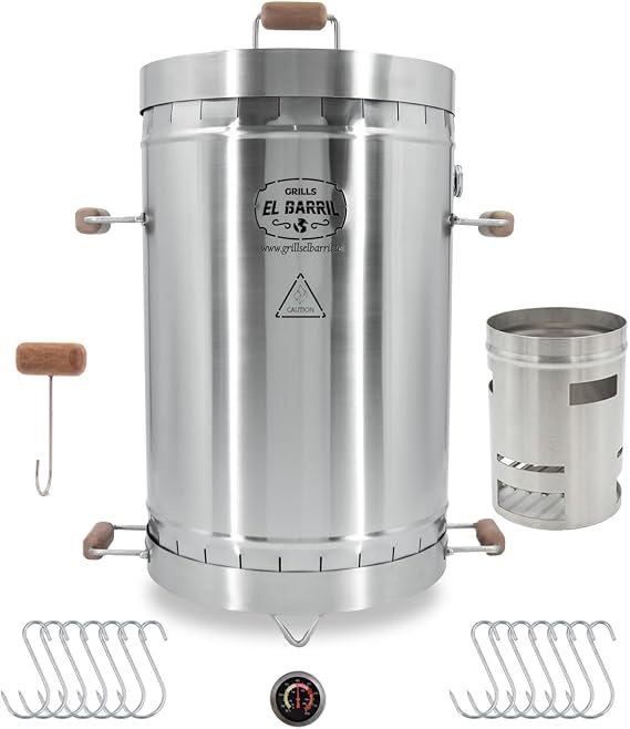EL BARRIL 45LBS Premium Vertical Barrel Charcoal Grill Smoker - Stainless Steel Barrel Smoker with Even Heat Distribution, Juicy BBQ, Rust Resistant for Camping, Patio, Tailgating & Family BBQ