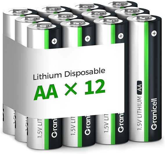 Granicell 12-Pack Lithium AA Batteries | 1.5V for Blink Cameras, Smart Locks Alarms & Tech Devices|10-Year Life Leak-Proof, Extreme-Temp Resistant (Non-Rechargeable)