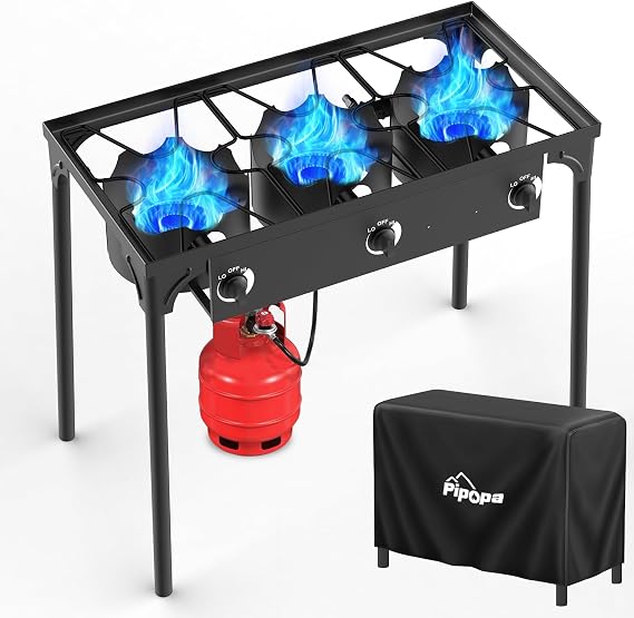 3 Burner Propane Camp Stove | 225,000 BTU | High Pressure Gas Burners | CSA Certified | Waterproof Cover | Detachable Legs | Ideal for Camping Tailgating Backyard Outdoor Cooking