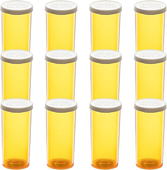 Medicine Bottles Snap Cap Prescription Vials, Easy Open Pill Organizers, Amber Empty with Plastic Caps (8 dram, 12pcs)