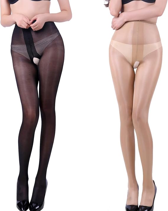 E-Laurels Women's High Waist Control Top Tights Sheer Shiny Pantyhose Silky Stockings