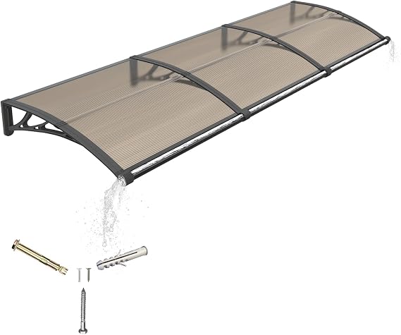 Door Canopy Outdoor Awning with Drainage,300x100 cm Polycarbonate Rain Shelter with ABS Brackets,Polycarbonate Sheet,UV,Snow Protection for Porch,Front Door, Patio, Window, Deck