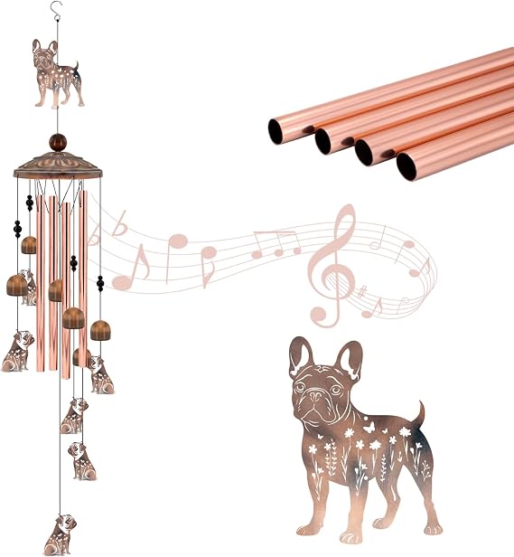 35" French Bulldog Wind Chime, Frenchie Gift for Dog Lovers, Outdoor Decor