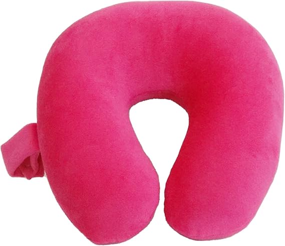 WOLF Essentials Kids Travel Neck Pillow - Cozy Soft Microfiber, Compact Design for Airplane, Car Seat, or Toddler Travel Support Pink