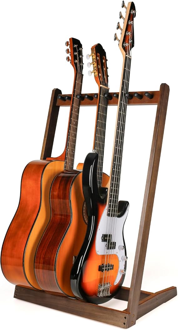 Guitar Stand, Wooden Multiple Guitar Stands,Guitar Display Rack with Felt Pad Pick Slot and Adjustable Foam Wood Stakes,Multiple Guitar Holder for Home or Studio-Black Walnut Wood
