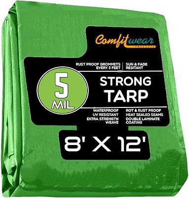 5 Mil Tarp Super Heavy Duty Tarp Cover 5 MIL Multi-Purpose Extra Heavy Duty Tarps Car Tarp Boat Tarp Camping Tarp General Purpose Waterproof Tarp Cover Lime, 8 X 12, MT-100-2