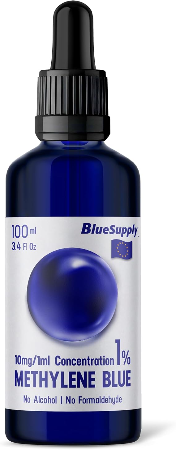 Methylene Blue 1% - 3.4 fl oz, Third-Party Tested & Certified, Ultra High Purity, 100 ml Glass Bottle with Dropper, Made in EU by Blue Supply