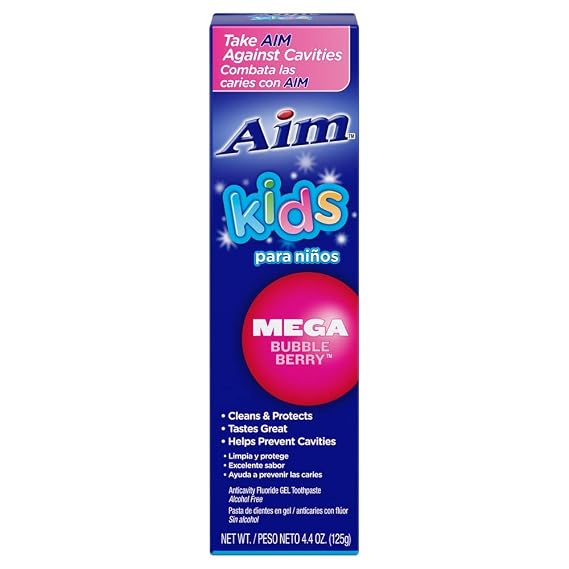 Aim Kids Mega Bubble Berry Anticavity Fluoride Gel Toothpaste - 4.4 Ounce (2-Pack)