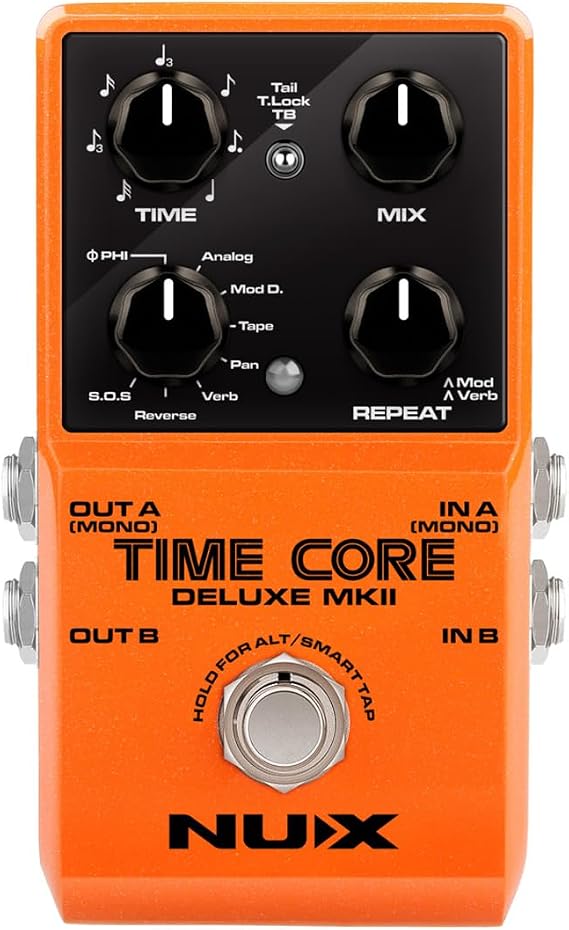 NUX Time Core Deluxe MKII Delay Effect Pedal, 7 Types Delay, 40 Seconds Stereo Phrase Looper, Delay Type Knob, Repeat Knob, Footswitch & FS Indicator, Toggle Switch