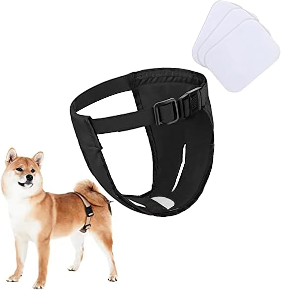 XXL Dog Diapers Female, Female Dog Heat Cycle Reusable Diapers Adjustable Pads for Dogs in Heat Black 2XL