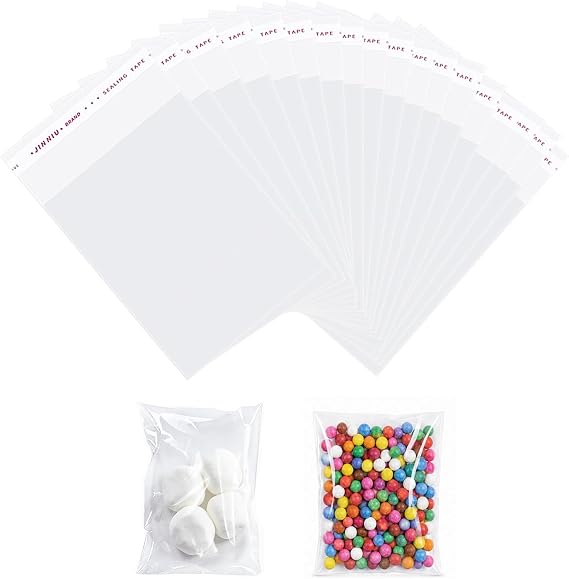 Pack of 100 Small Cellophane Bags Resealable Clear Cellophane Bags Self-Adhesive Small Candy Bags for Biscuits Sweets Jewellery Gifts and Hairpins (6 x 8 cm/2.4 x 3.1 inches)