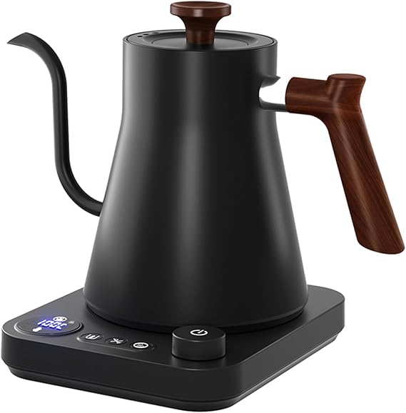 Electric Gooseneck Kettle 0.9L with LCD Display, 304 Stainless Steel Pour-Over Coffee &amp; Tea Hot Water Boiler, Automatic Temperature Control, 1200W Quick Heating Tea Pot