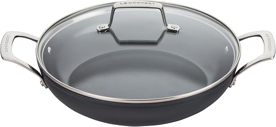 Le Creuset Essential Non-stick Ceramic Shallow Braiser w/Glass Lid,3.5 qt.​