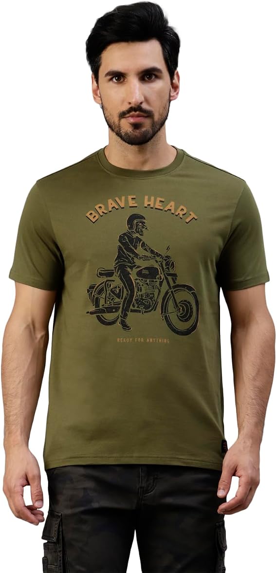 Royal Enfield Brave Heart Men's T-Shirts 100% Cotton Half Sleeves Tee Round Neck Casual Summer Shirts for Men