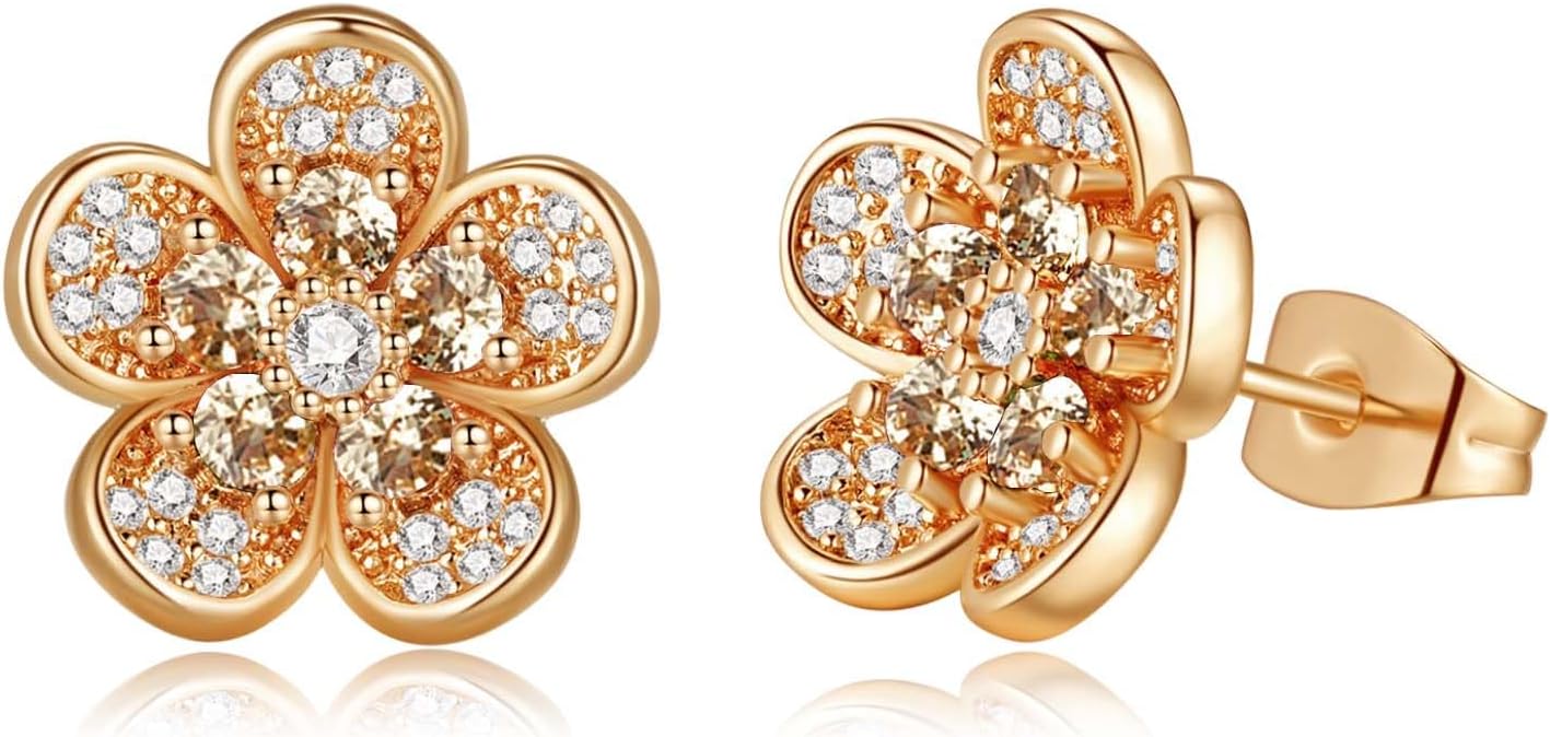 Austrian Crystal Flower Stud Earrings for Women 925 Sterling Silver Hypoallergenic Fashion Jewelry