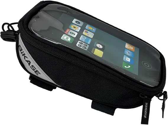 BiKase Beetle 6 Universal E-Bike Phone Case - Durable 840D Nylon Top Tube Mount Cell Phone Holder for Bicycle, Fits iPhone 15, 14/Plus/13/12 Series, Touchscreen-Compatible Window, Secure Strap System