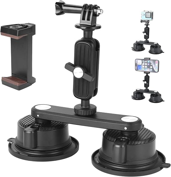 UTEBIT Camera Suction Cup Mount for Action Cameras, 1/4" Screw Ball Head | Quick Release Car Mount with Magic Arm Bracket Compatible with Gopro DJI Insta360 for DSLR Action Camera Phone Video Shooting