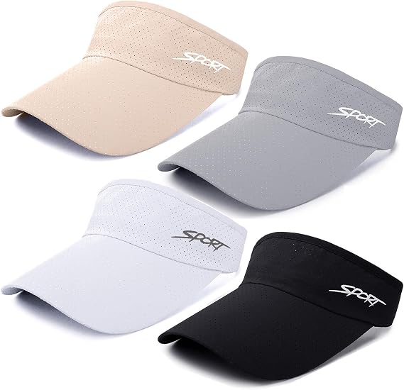 MULIMU 4 Pack Sun Visors for Women's, Sun Hat, Wide-Brimmed Summer Visor, Breathable UV Protection, Adjustable Cap Beach Fishing Sport Visor Black