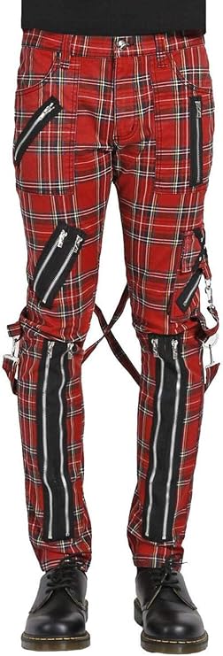 Tripp Mens Punk Bondage Pants [Red Plaid]