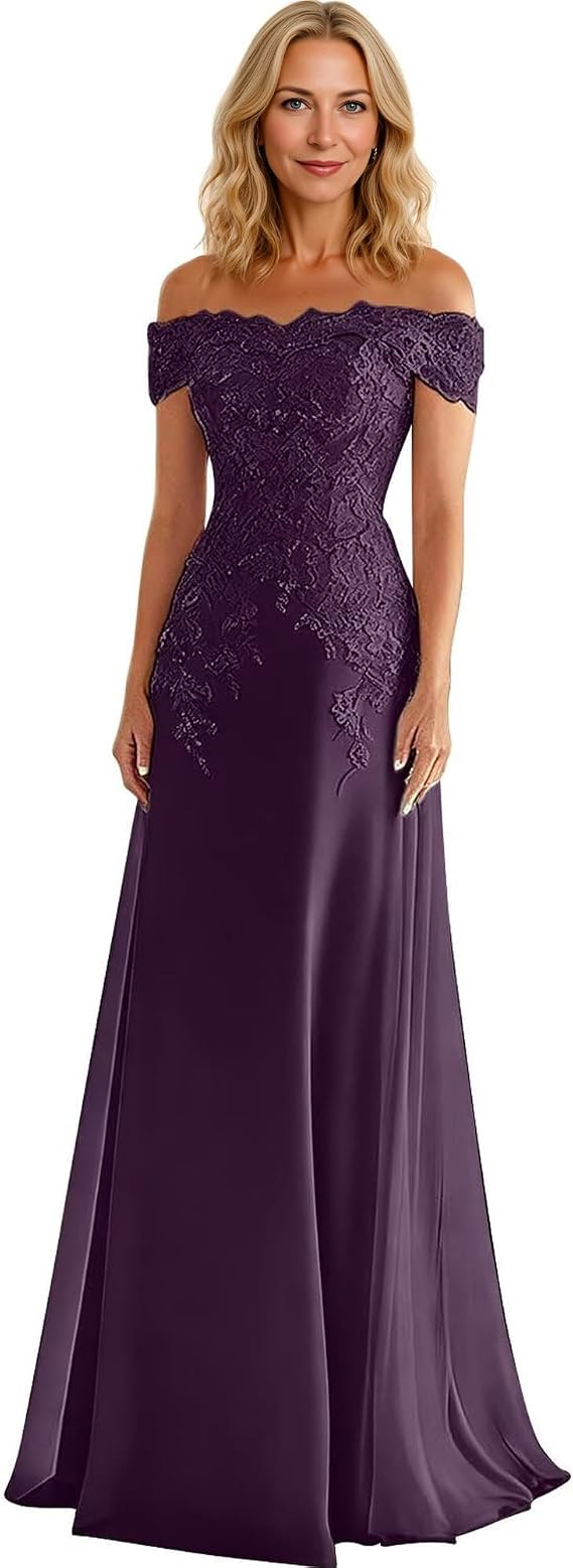 Mother of The Bride Dresses for Women Elegant Chiffon Off The Shoulder Wedding Guest Dress Lace Applique Evening Party Gowns