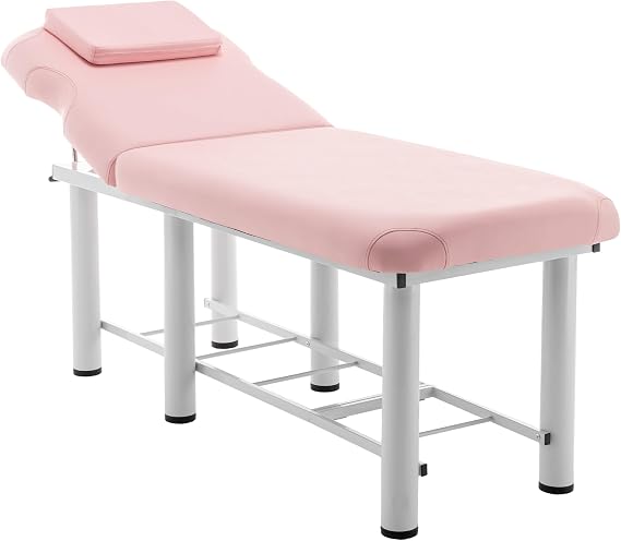 Professioanl Massage Table, Backrest Adjustable Removable Headrest, Bottom Shelf Storage, Memory Foam Layer Salon Bed Pink