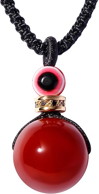 Simple Gems Necklaces for Women Man Spiritual Reiki Protection Stones 18mm Round Pendant Necklace Crystals Adjustable Handmade Evil Eye Jewelry Unisex