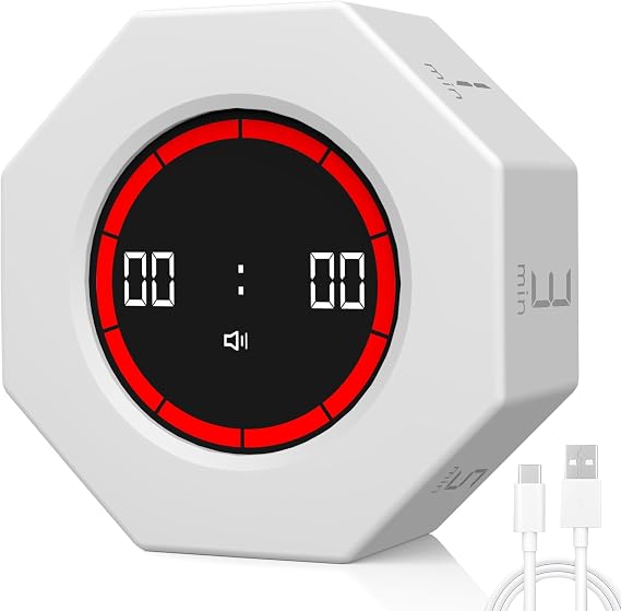 Visual Timer Desk Productivity Timer with Gravity Sensor Cube Digital Countup Countdown 1,3,5,15,30,60,90 Minutes Pomodoro Timers for Kids Study Kitchen Cooking Office（White）