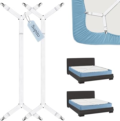 Sopito Sheet Straps, Adjustable Bed Sheet Suspenders Max Stretch from 29.5 in to 82.7 in Compatible for Crib to King Size Bed, Non Slip Holder Fasteners Clips, 2pcsWhite