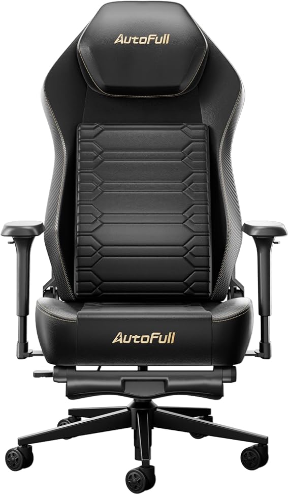 AutoFull M5 Gaming Chair, Evolution of Backrest, Wide Seat, Elevating Headrest, Office Chair, Premium PU Leather, Multi-Angle Adjustable Lumbar Support, 4D Armrest, Chair, Telework, Computer Chair, Ottoman Included, 160° Reclining, Storage, Office Chair, Black, God of War