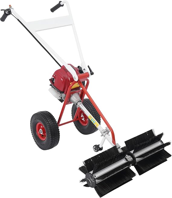 4-Stroke Gas Powered Lawn Sweeper, 23.62-Inch Manual Push Leaf Sweeper with Rolling Brush, Artificial Grass Brush Power Broom Handheld Snow Sweeper for Yard, Driveway, Artificial Grass, Deck