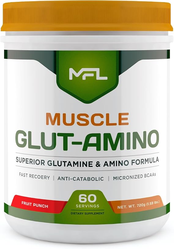 MFL Muscle Glut-Amino | Glutamine Complex | Amino Complex | 0 Sugar | Sweetened with Stevia | All-Natural | 60 Servings (Fruit Punch)