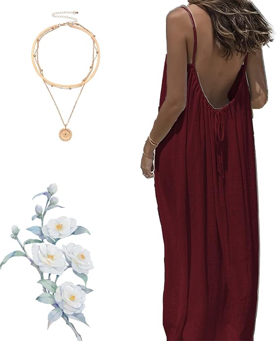 Women's Solid Color Backless Cami Dress, Casual Sleeveless Dress