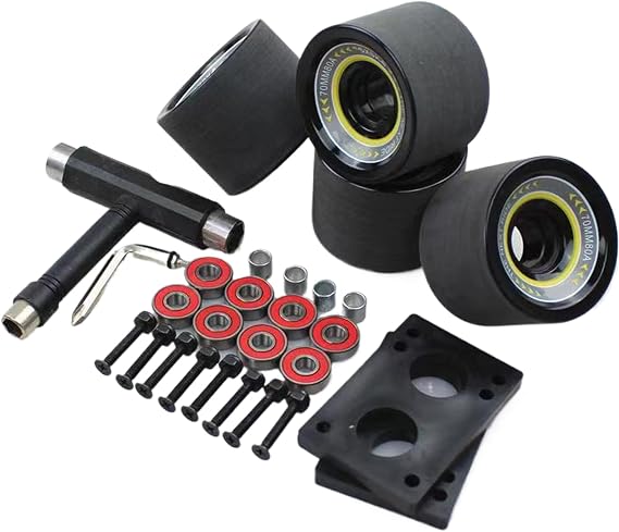 70mm Skateboard Wheels and Bearings Set Longboard Wheels 80A with ABEC-9 Bearings Spacers Skateboard Parts Cruiser Wheels Black