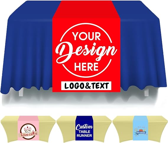 Custom Logo Table Runner, 30x72 Inches, Polyester & Linen Blend, Modern Style, Multi Color, Solid Pattern