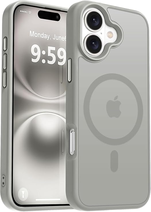 URUCHI Güçlü Manyetik Telefon Kılıfı, [Mag-Safe ile Uyumlu] [Askeri Düzey Düşme Koruması] [Güçlü Silikon Kenarlar] İnce Yarı Saydam Mat Koruyucu Kılıf (Gri, iPhone 16 6,1 inç)