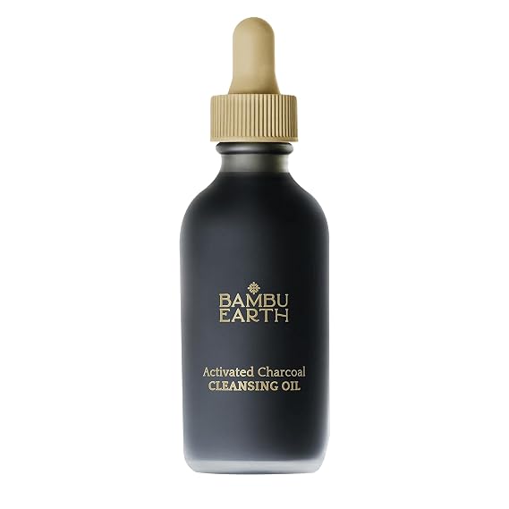 BAMBU EARTH Activated Charcoal Cleansing Oil for Face Gently Detoxifies & Lifts Impurities with a Blend of Essential Oils Skincare That Refreshes Complexion & Soothes Problematic Skin 2 Fl. Oz