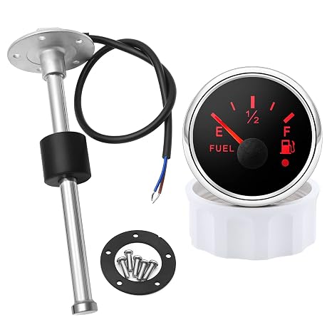 Fuel Sending Unit and Gauge Kit 240-33ohm 10" Marine Boat Water Fuel Level Sender Set (Black)