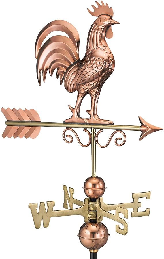 Good Directions Patina Copper Bantam Rooster Weathervane Decorative Rooftop Accent for Barns, Homes, Sheds, and Cupolas Durable & Handcrafted