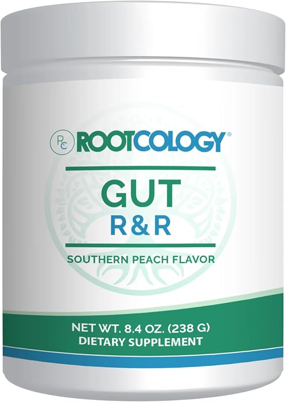 Rootcology by Dr. Izabella Wentz | Gut R&R | Support Gastrointestinal Function and Regularity with Zinc, Licorice, Aloe Vera, and Slippery Elm Extract | Southern Peach Flavor | 238g 28 Servings