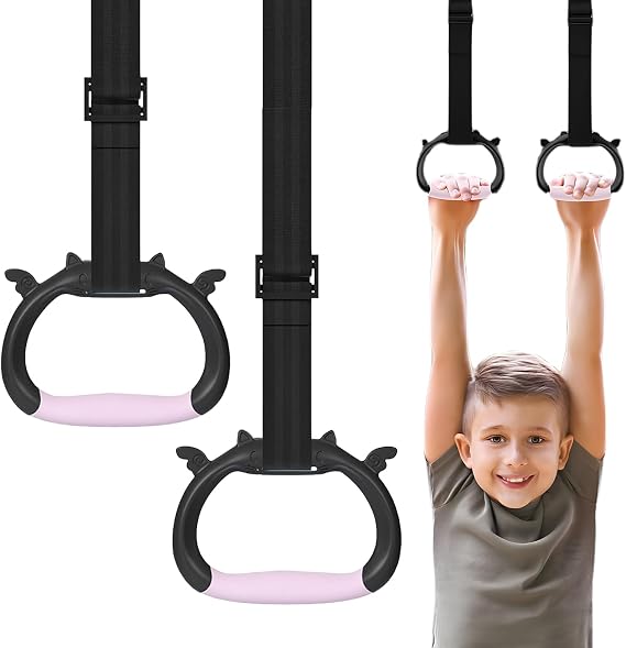 GMHLLES Gymnastic Rings Calisthenics Rings Children's Home Gym Equipment Adjustable Strap for Physical Training Used with Indoor Horizontal Bar Non-slip Load-Bearing 250kg