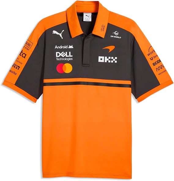 PUMA McLaren F1 2026 Men's Team Polo - Orange | 2026 Team Polo Shirt with Collar, As Worn by the Team and Drivers, Short Sleeve with Placket Collar, Team and partner logos