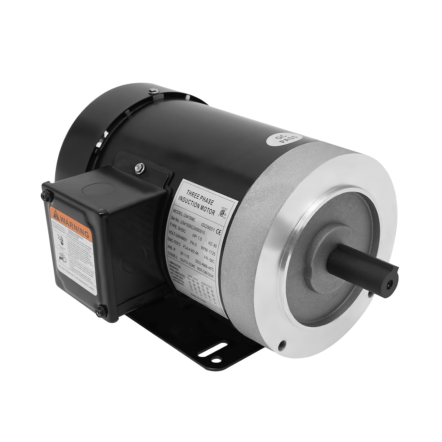 1.5HP Three Phase Induction Motor, 1800rpm 6.19NM AC Electric Motor Asynchronous AC Motor, TEFC 230V 460V, 58 Inch Shaft Diamete