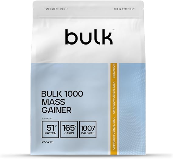 Bulk 1000 Mass Gainer Powder, Cinnamon Cereal Milk, 2.5kg | High-Calorie Gainer with 51g Protein & 165g Carbs per Serving, At Least 1000 Calories per Serving
