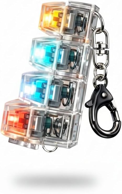 Işıklı Klavye Tuşlu Anahtarlık, Stres Azaltıcı Click Sesli, Şeffaf Tasarım, Çok Renkli LED, Fidget Oyuncağı