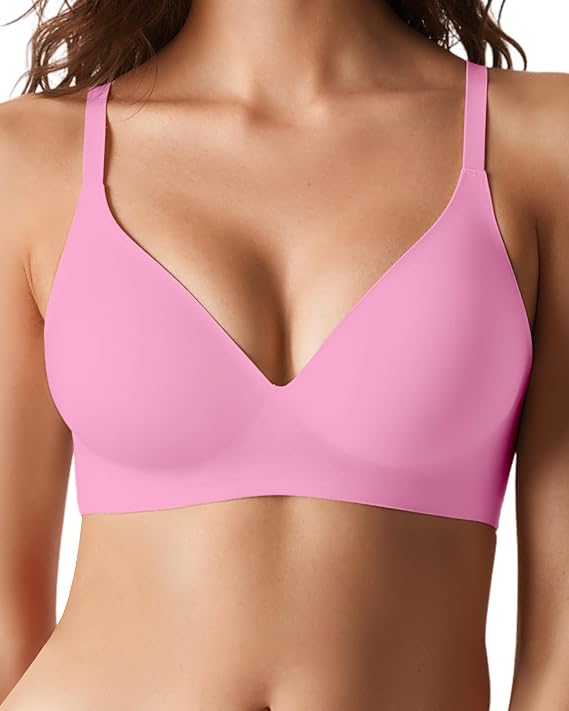 Deep V Wireless Push Up Bra for Women Seamless No Underwire Back Smoothing Everyday Comfort Bralette